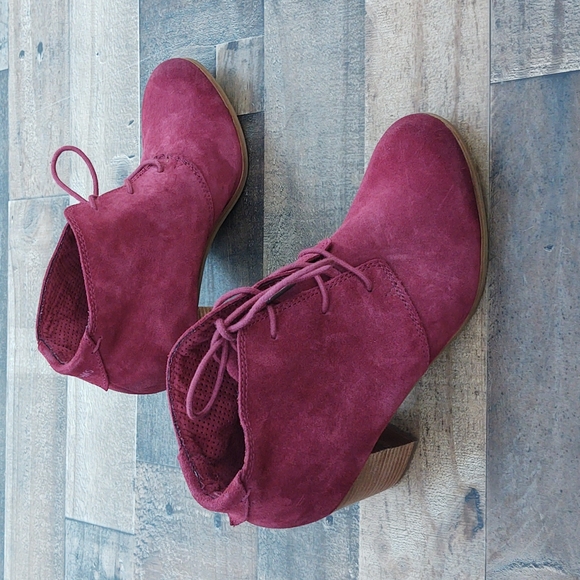 Toms Lunata Oxblood Burnished suede Block heel Bootie sz 9 EU 40 - Picture 13 of 15